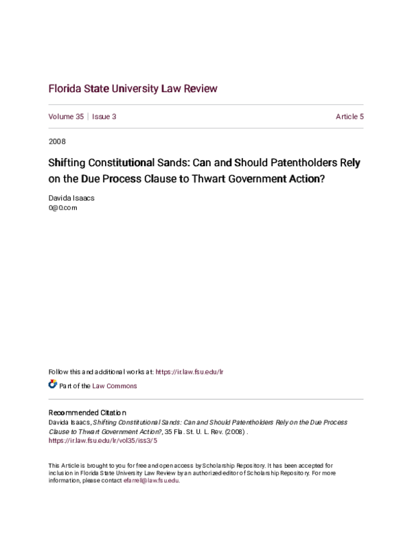 (PDF) Shifting Constitutional Sands: Can and Should Patentholders Rely ...