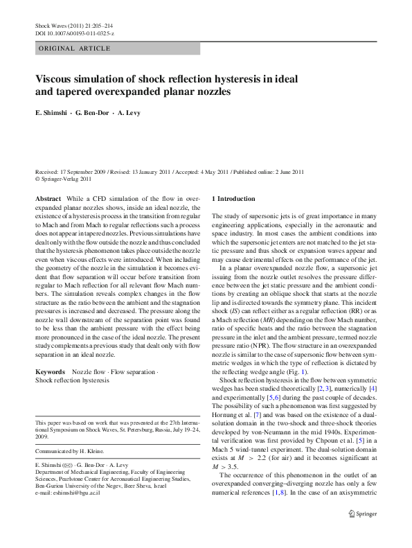 (PDF) Viscous simulation of shock reflection hysteresis in ideal and ...