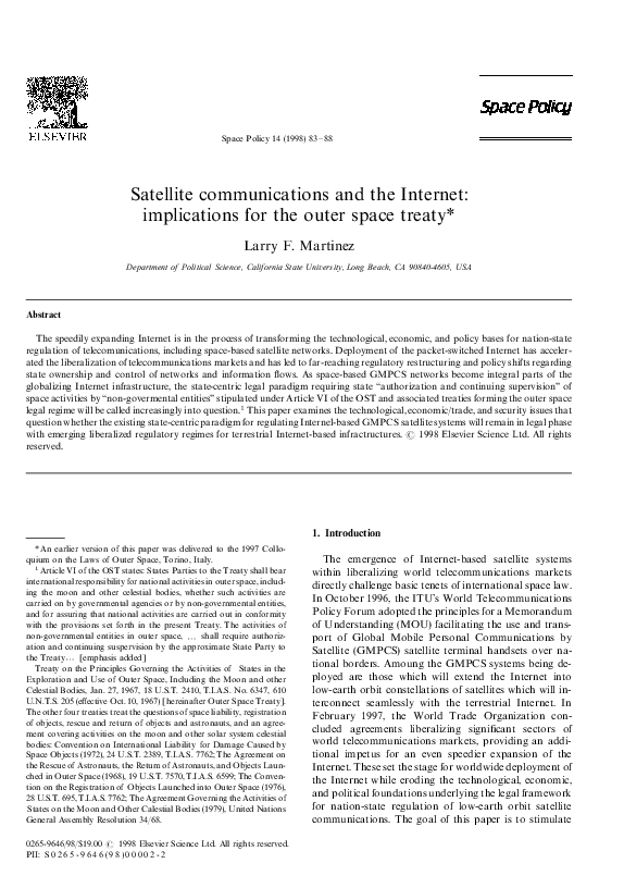 (PDF) Satellite communications and the Internet: implications for the ...