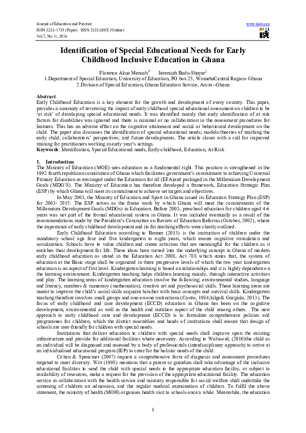 (PDF) Identification of Special Educational Needs for Early Childhood ...