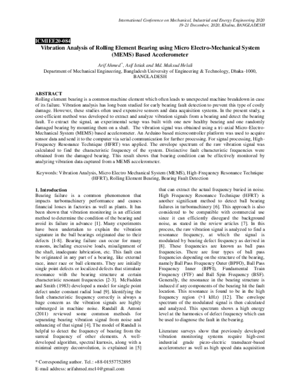 (PDF) Vibration Analysis of Rolling Element Bearing using Micro Electro ...