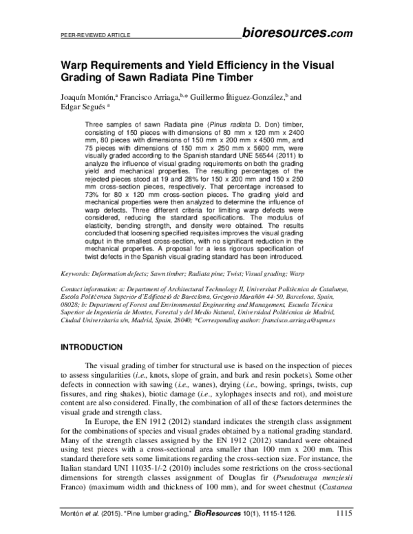 (PDF) Warp Requirements and Yield Efficiency in the Visual Grading of ...