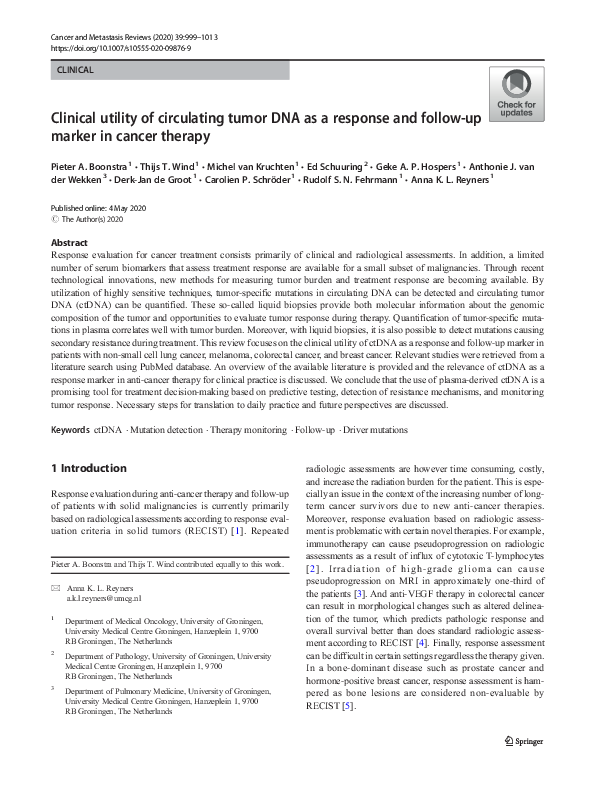 (PDF) Clinical utility of circulating tumor DNA as a response and ...