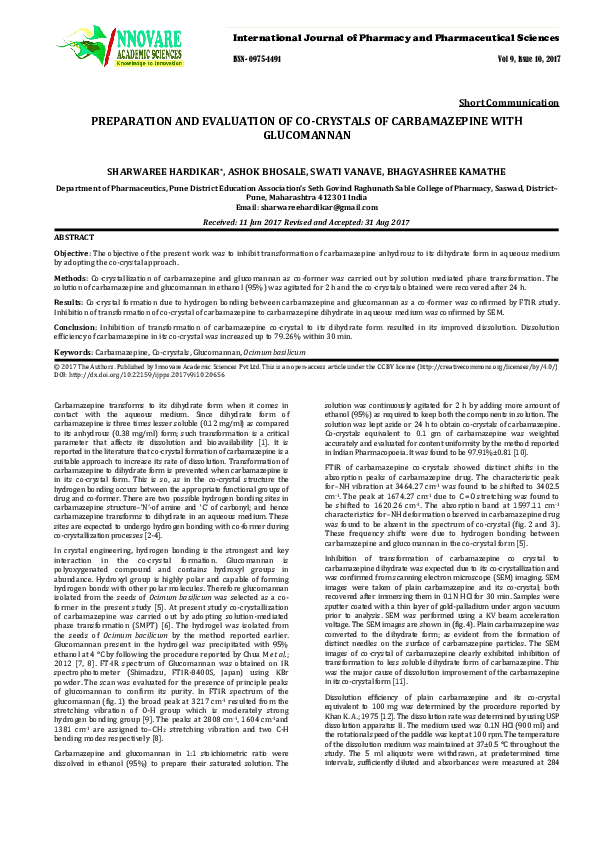 (PDF) Preparation and Evaluation of Co-Crystals of Carbamazepine with ...