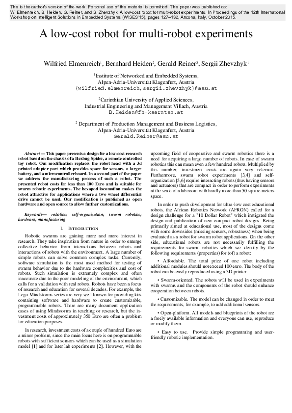 (PDF) A low-cost robot for multi-robot experiments