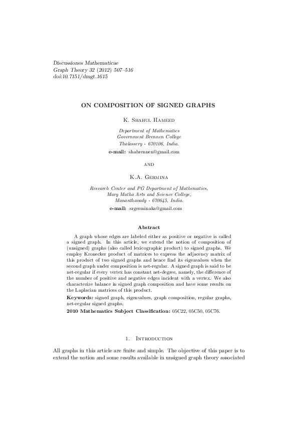 (PDF) On composition of signed graphs