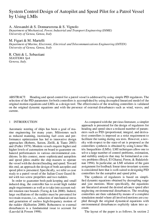 (PDF) System control design of autopilot and speed pilot for a patrol ...