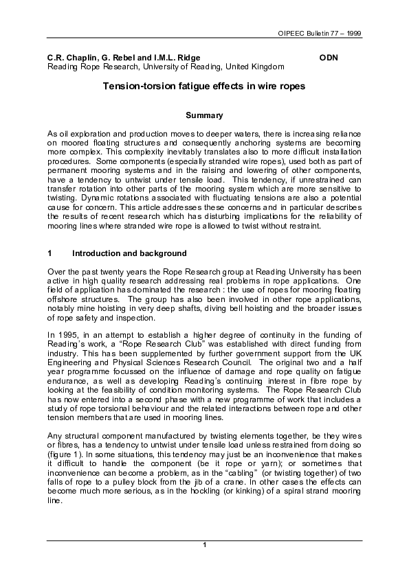(PDF) Tension-torsion fatigue effects in wire ropes
