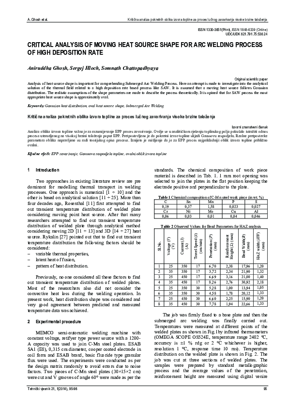 (PDF) Critical analysis of moving heat source shape for ARC welding ...