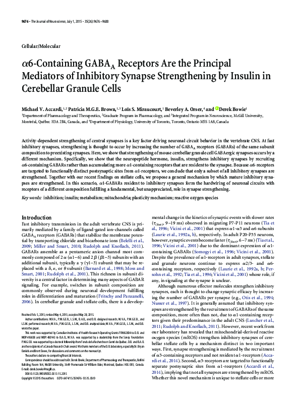 (PDF) ␣6-Containing GABA A Receptors Are the Principal Mediators of ...