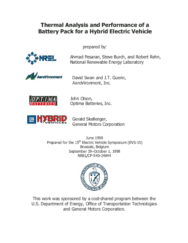 (PDF) Thermal Analysis and Performance of a Battery Pack for a Hybrid ...