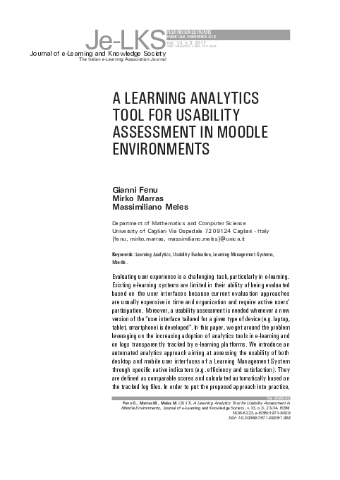 (PDF) A Learning Analytics Tool for Usability Assessment in Moodle ...