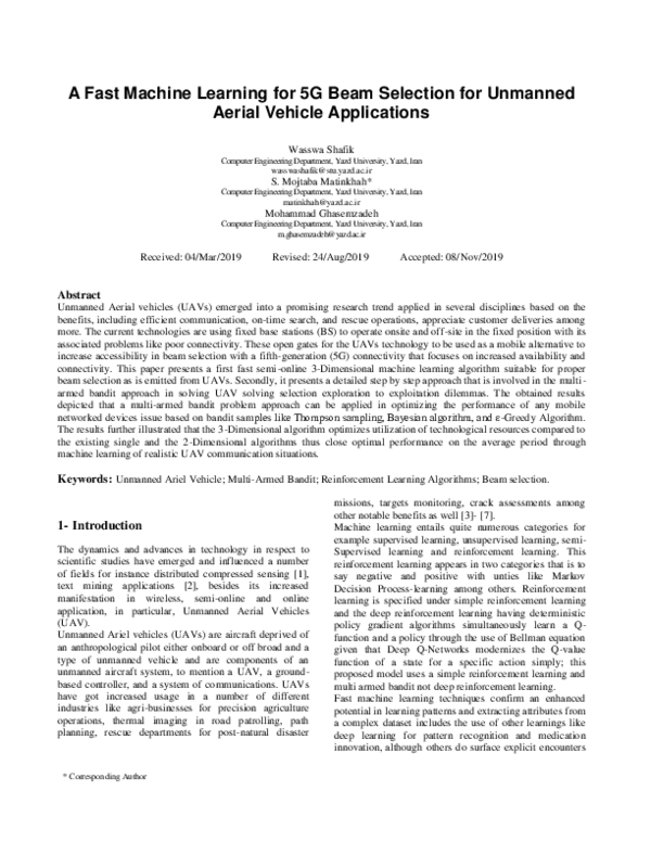 (PDF) A Fast Machine Learning for 5G Beam Selection for Unmanned Aerial ...