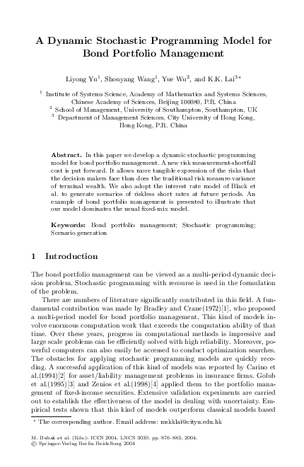 (PDF) A Dynamic Stochastic Programming Model for Bond Portfolio Management