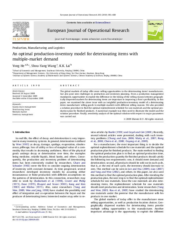 (PDF) An optimal production-inventory model for deteriorating items ...