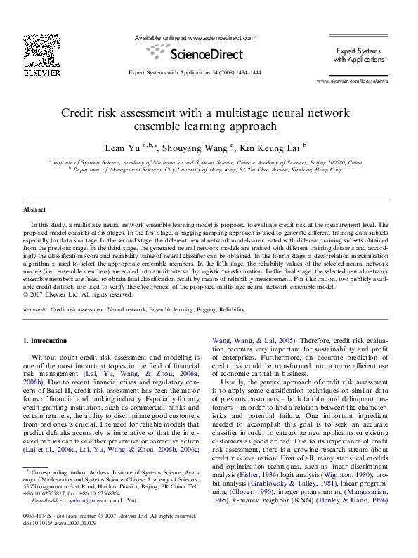 (PDF) Credit risk assessment with a multistage neural network ensemble ...
