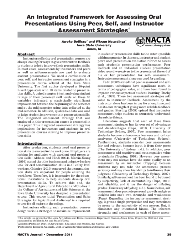 (PDF) An Integrated Framework for Assessing Oral Presentations Using ...