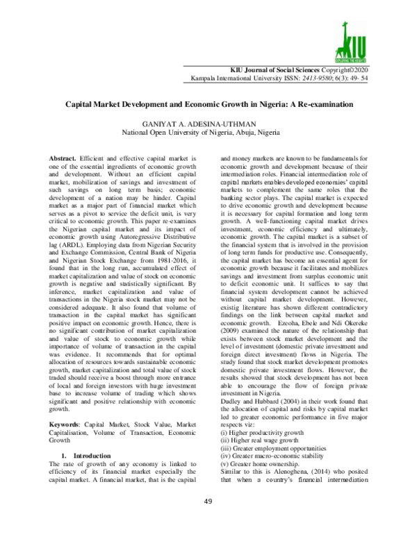 (PDF) Capital Market Development and Economic Growth in Nigeria: A Re ...