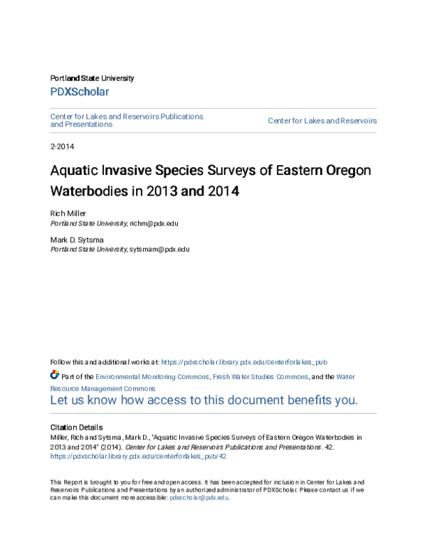 (PDF) Aquatic Invasive Species Surveys of Eastern Oregon Waterbodies in ...