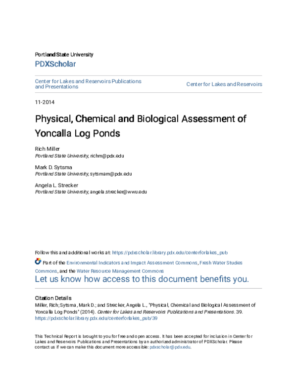 (PDF) Physical, Chemical and Biological Assessment of Yoncalla Log
