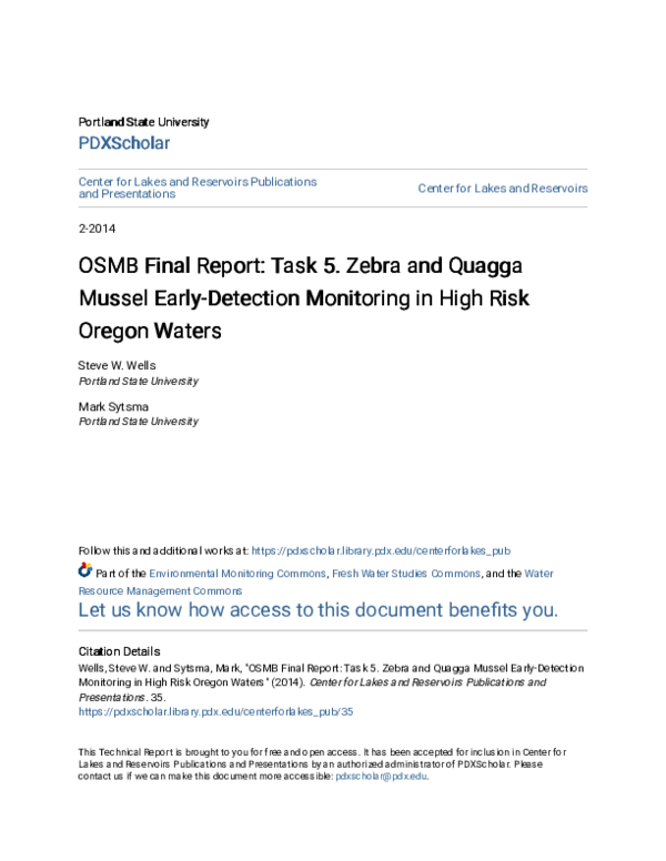 (PDF) OSMB Final Report: Task 5. Zebra and Quagga Mussel Early ...