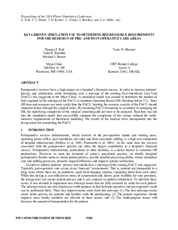 (PDF) Datadriven simulation use to determine bed resource requirements