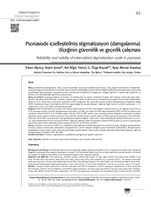 (PDF) Reliability and validity of internalized stigmatization scale in ...