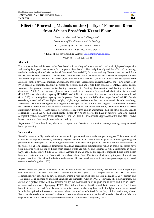 (PDF) Effect of Processing Methods on the Quality of Flour and Bread ...
