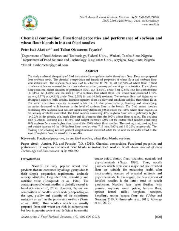 (PDF) Chemical composition, Functional properties and performance of ...