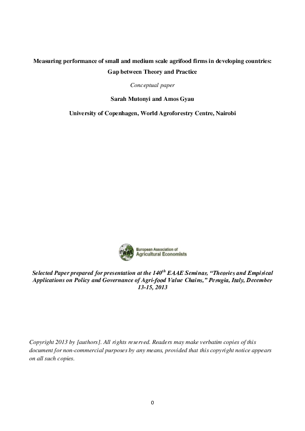 (PDF) Measuring performance of small and medium scale agrifood firms in ...