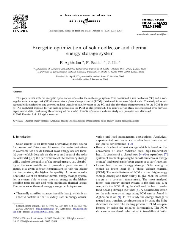 (PDF) Exergetic optimization of solar collector and thermal energy ...