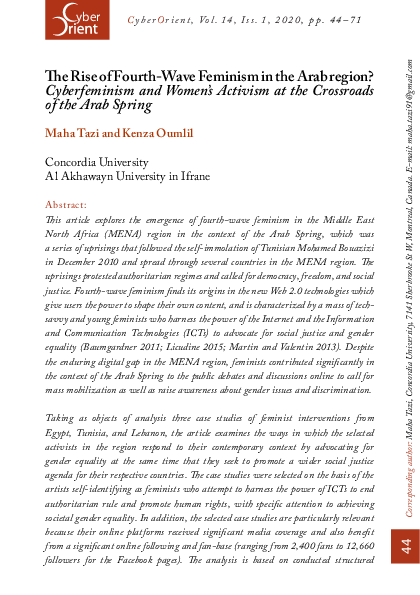 (PDF) The Rise of Fourth‐Wave Feminism in the Arab region ...