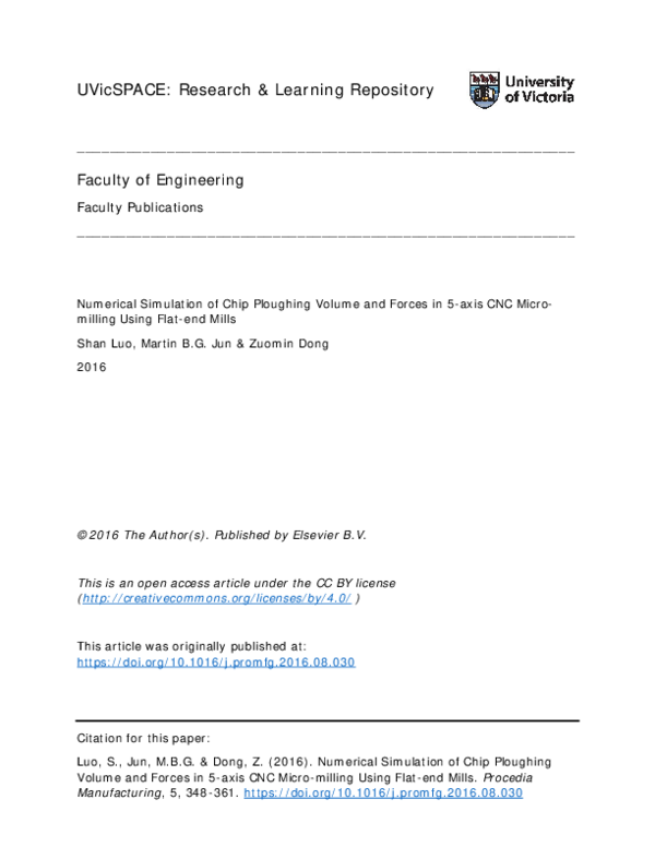 (PDF) Numerical Simulation of Chip Ploughing Volume and Forces in 5 ...