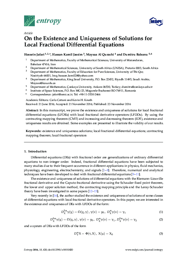 (PDF) On the Existence and Uniqueness of Solutions for Local Fractional ...