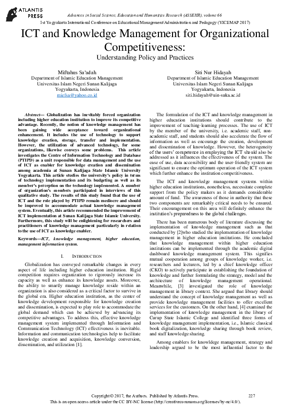(PDF) ICT and Knowledge Management for Organizational Competitiveness ...