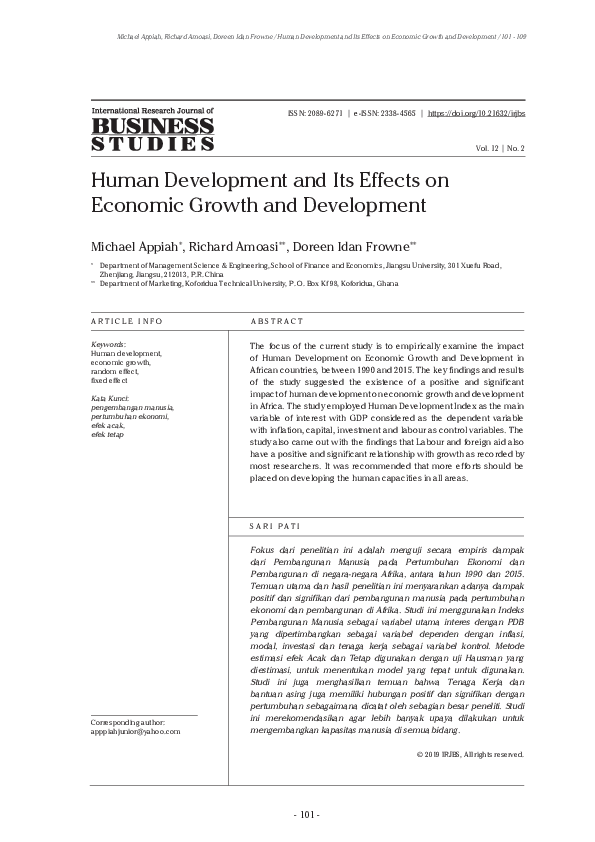 (PDF) Human Development and Its Effects on Economic Growth and Development