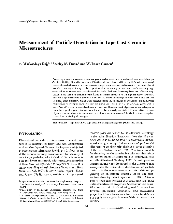(PDF) Measurement of particle orientation in tape cast ceramic