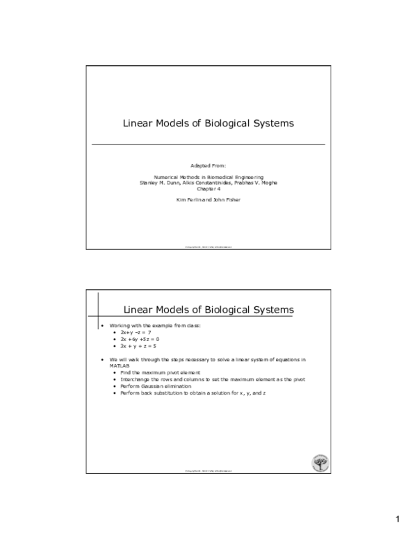 (PDF) Linear Models of Biological Systems