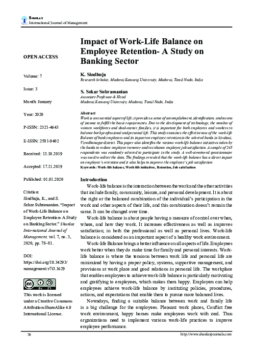 (PDF) Impact of Work-Life Balance on Employee Retention- A Study on ...