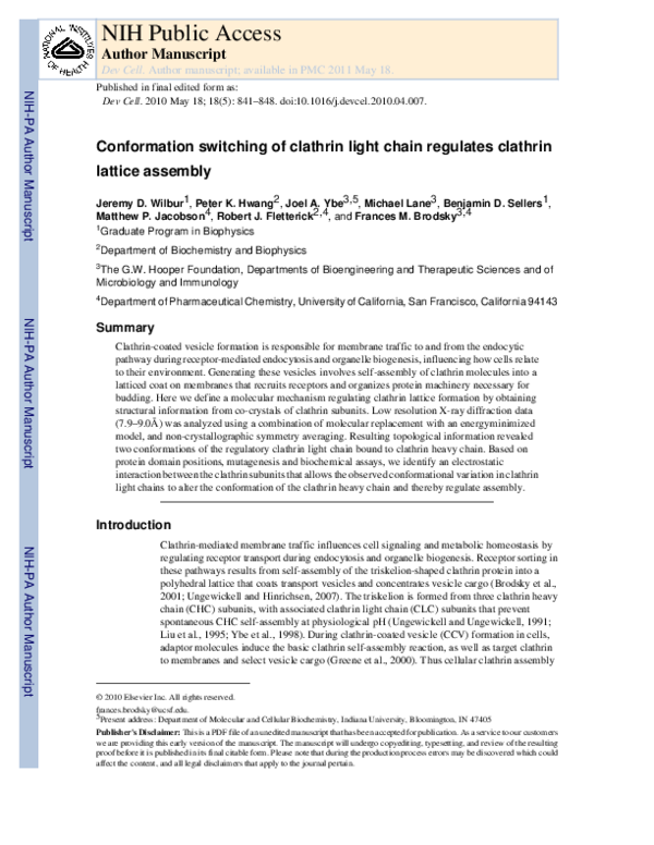 (PDF) Conformation Switching of Clathrin Light Chain Regulates Clathrin ...