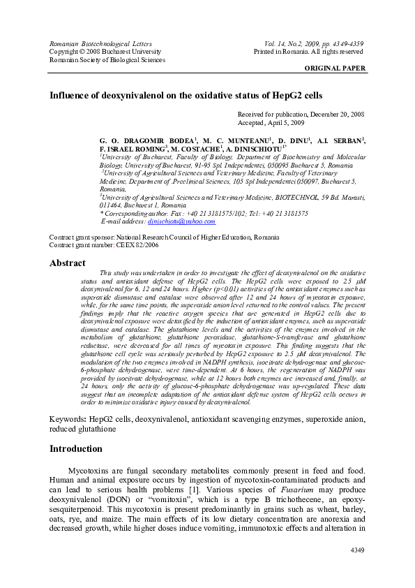 (PDF) Influence of deoxynivalenol on the oxidative status of HepG2 cells