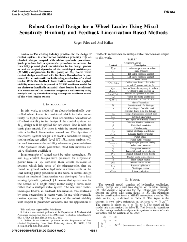 (PDF) Robust control design for a wheel loader using mixed sensitivity ...