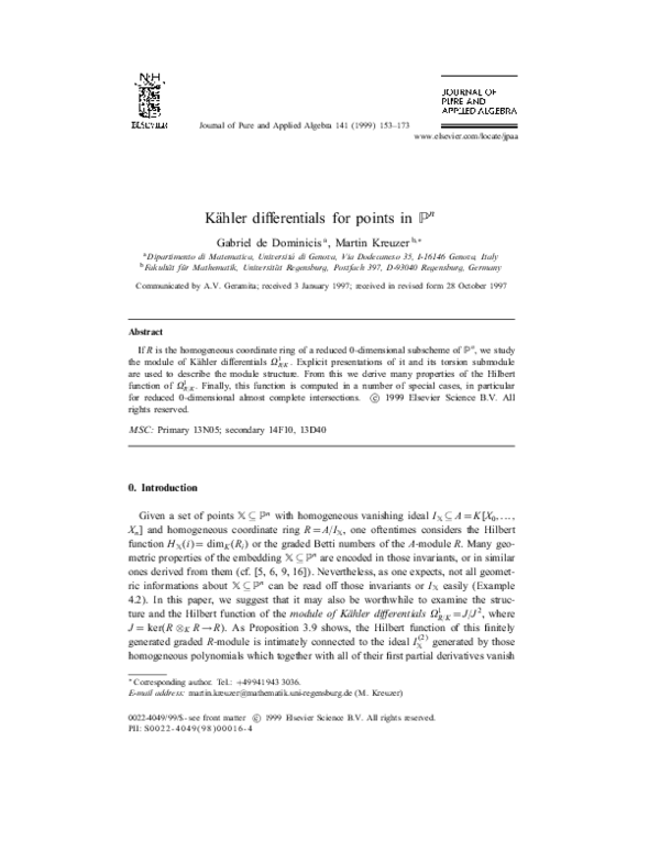 (PDF) Kähler differentials for points in Gabriel De Dominicis