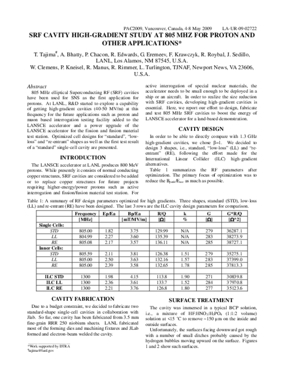 (PDF) SRF Cavity High-Gradient Study at 805 MHz for Proton and Other ...