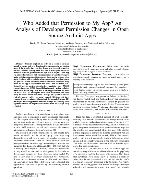 (PDF) Who Added That Permission to My App? An Analysis of Developer ...