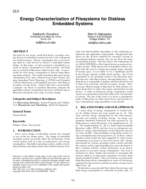PDF) Energy characterization of filesystems for diskless embedded