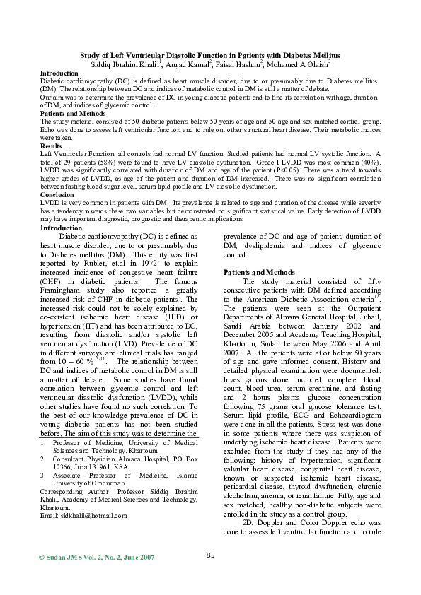 (PDF) Study of Left Ventricular Diastolic Function in Patients with ...
