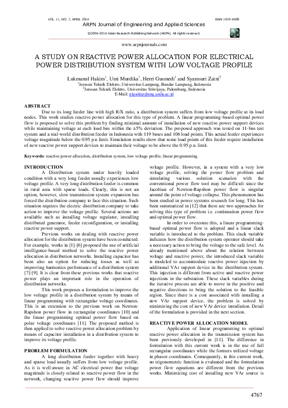 (PDF) A Study on Reactive Power Allocation for Electrical Power ...