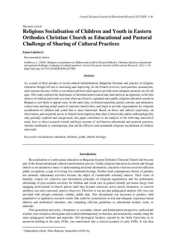 (PDF) Religious Socialisation of Children and Youth in Eastern Orthodox ...