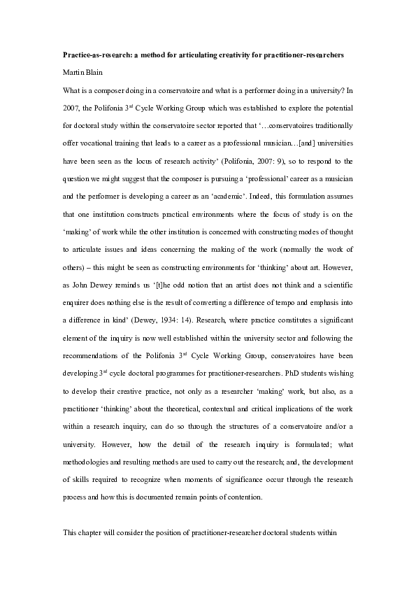 (PDF) Practice-as-research: a method for articulating creativity for ...